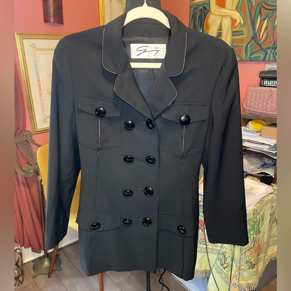 Incredible Vintage 90s Genny Black Wool Double Breasted Blazer Us 6